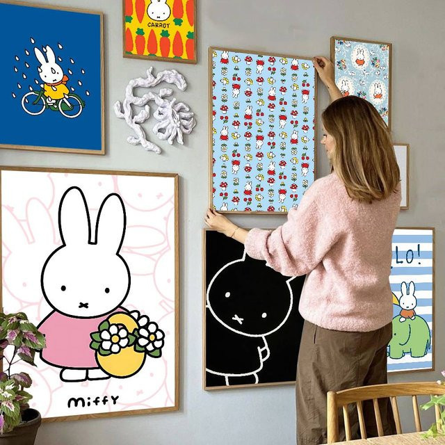 Potdemiel Vintage Paper Poster Miffy Cartoon Wanddeko Mehrfarbig - Bild 1