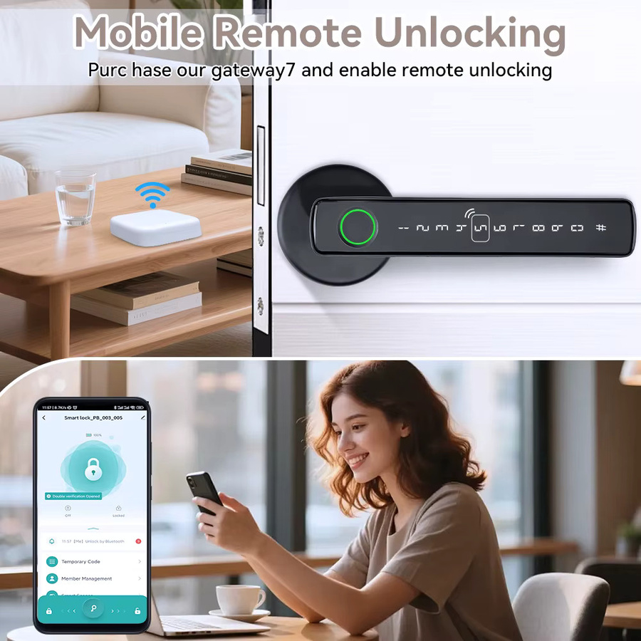 Tuya Smart Türschloss mit Fingerabdruck, IC-Karte und Passwort in Schwarz für Smart Life Home Automation - Bild 4
