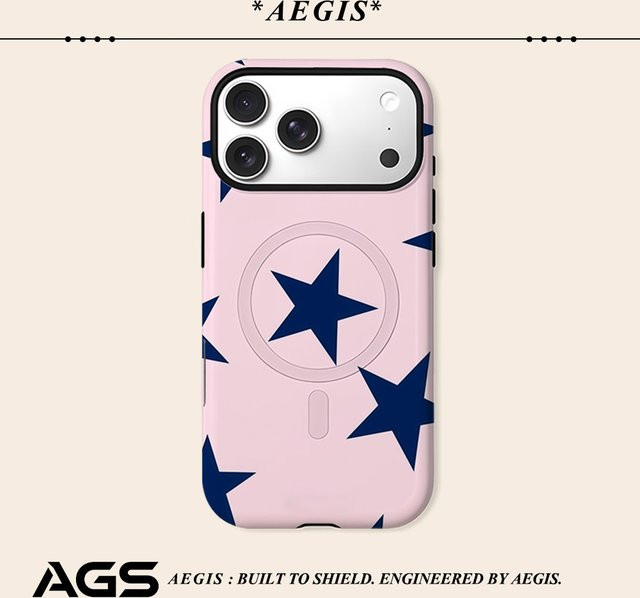 Potdemiel Aegis Schutzhülle mit Magnetfunktion für iPhone 17 16 15 14 Plus 13 Pro Max aus hartem PC in Marineblau mit rosa Sternen - Bild 1
