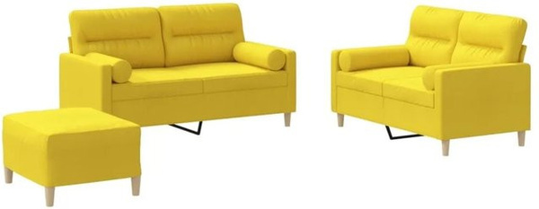 vidaXL 3-teilige Sofagarnitur in Hellgelb mit Kissen aus Stoff und modernem Design