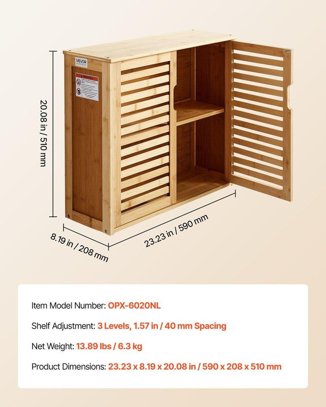 Buying Solutions MB Badezimmer-Wandschrank in Weiß mit 2 Türen und verstellbarem Einlegeboden zur Wandmontage - Bild 9