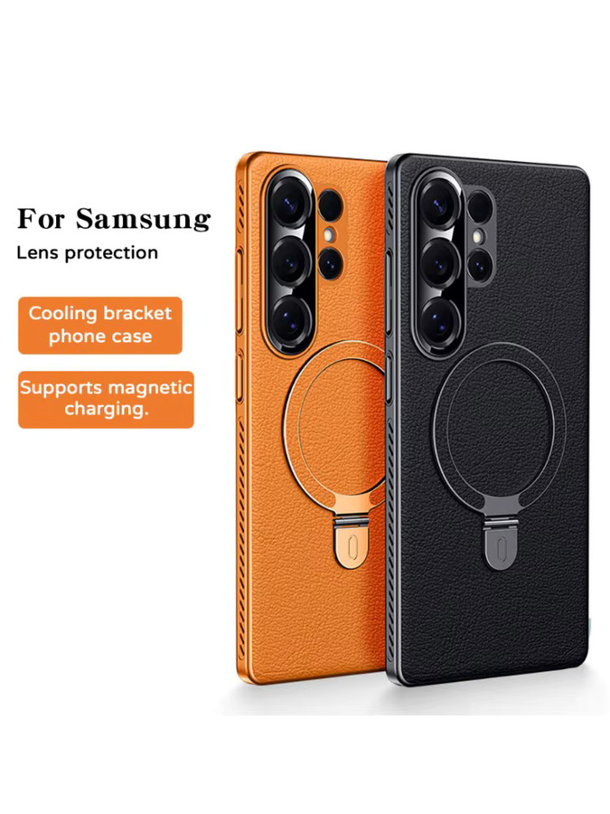 Samsung Magnetische Vegan Leder Handyhülle mit 360 Grad drehbarer Standfunktion und Wärmeableitung für Galaxy S24 Ultra S25 Ultra S26 Ultra in Grau - Bild 6