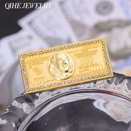QIHE JEWELRY Brosche, Dollar Zeichen, Zirkonia, Gold, Unisex