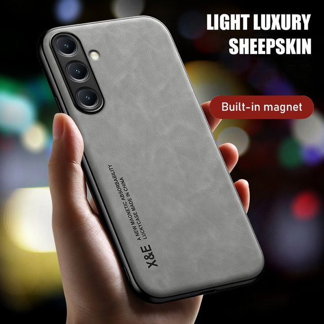 Stoßfeste Luxus Leder Handyhülle für Samsung Galaxy A-Serie in Grau - Bild 1