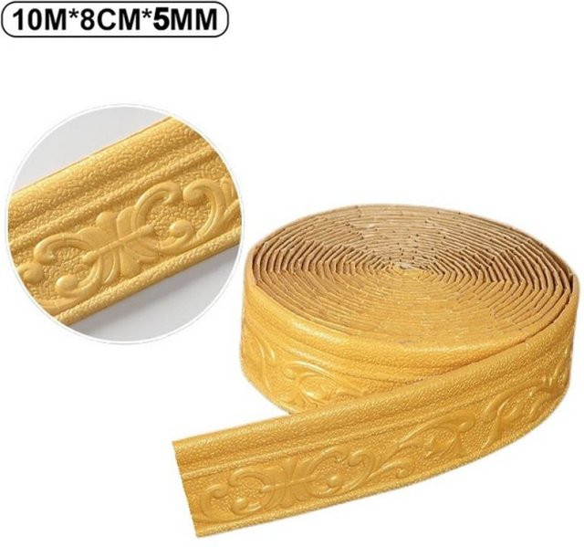 Selbstklebende 3D-Wandverkleidung als Sockelleiste in Gold, wasserdichte Wandaufkleber-Tapete für dein Wohnzimmer, Länge: 10 m, Höhe: 8 cm - Bild 1