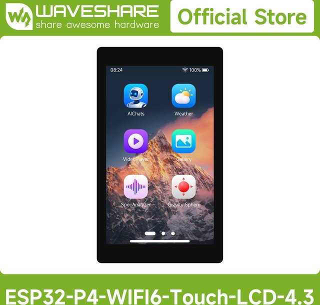 Waveshare ESP32-P4-WIFI6 Entwicklungsboard mit 4,3 Zoll Display, 480 x 800 Auflösung, 5-Punkt-Touch, integriertem Audio-Codec-Chip, Wi-Fi 6 und BLE 5 in Schwarz - Bild 1