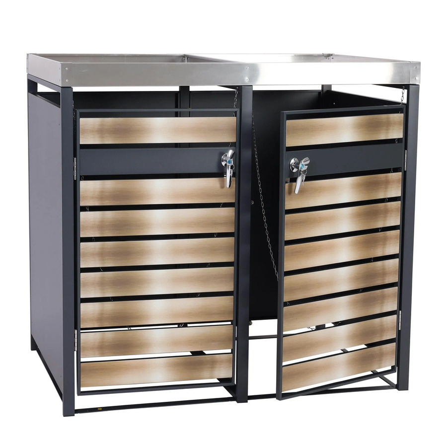 MCW Mülltonnenverkleidung J81 für 2 Mülltonnen mit Pflanzkasten, erweiterbar, Metall, Anthrazit-Gold, B/T/H: 125 x 132 x 80 cm - Bild 2