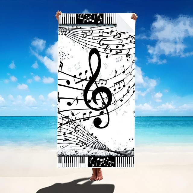 Strandtuch mit Musikthema von JMG Household Supplies, Farbe Weiß, B/H: 70 x 140 cm - Bild 1