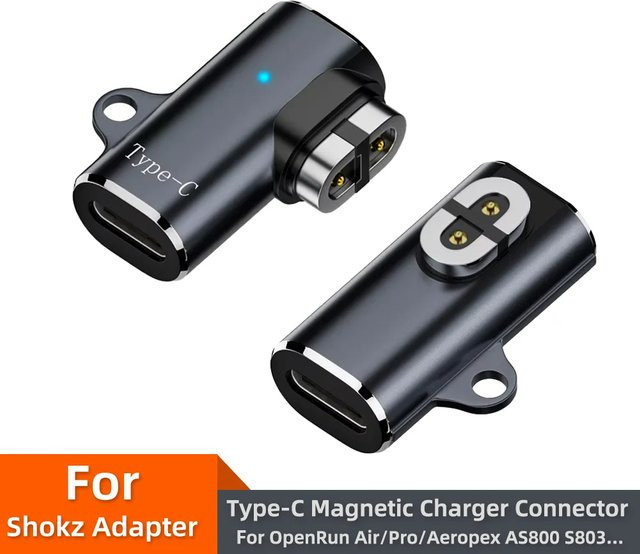 BSN USB-C-auf-Magnet-Adapter mit 90-Grad-Biegung in Schwarz für Shokz OpenRun Air, Pro, Aeropex AS800, S803, S810 und AS700 - Bild 1