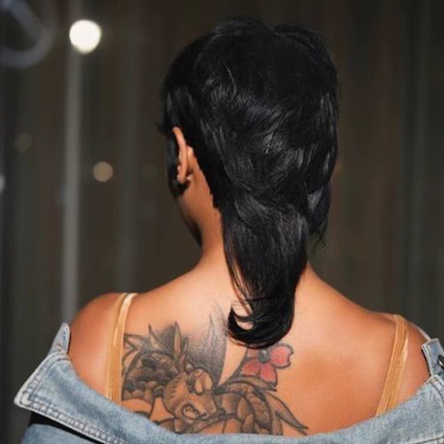 OYM HAIR Echthaarperücke, Pixie-Schnitt mit Pony, Schwarz/Weiß - Bild 5