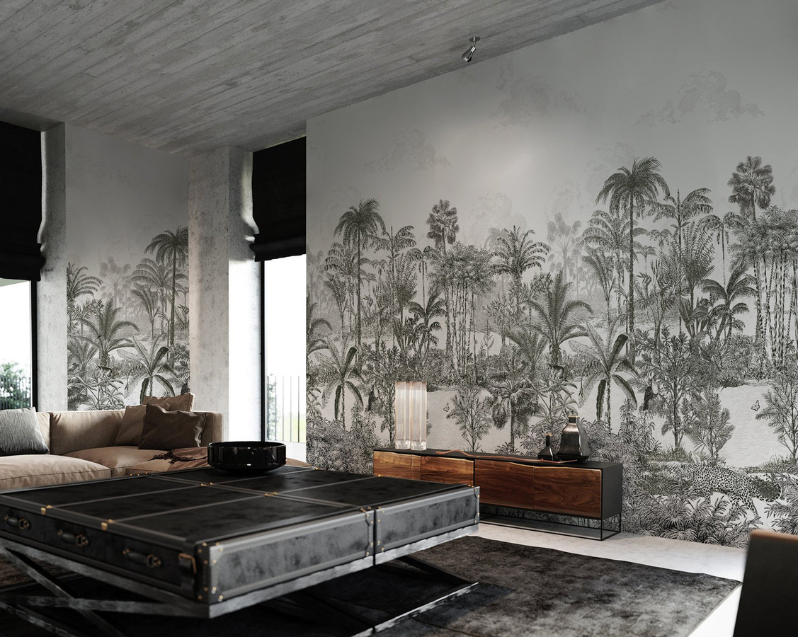 Isidore Leroy Wandbild Amazon Panther in Grau mit Naturmotiv aus Vlies - Bild 1