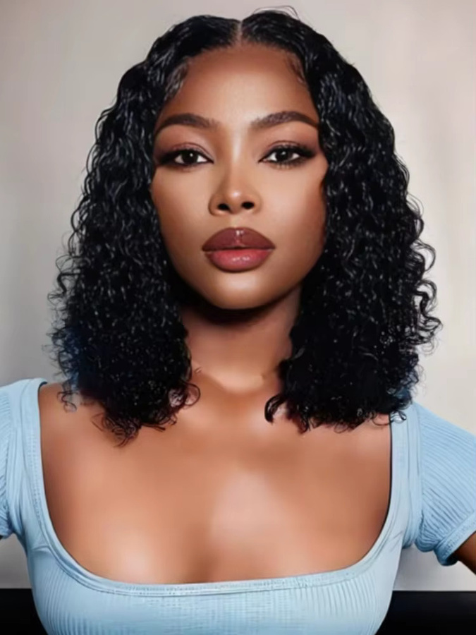 Larhali Bob Naturlockige Perücke aus Echthaar, 14 Zoll, Lace-Front, Damen - Bild 7