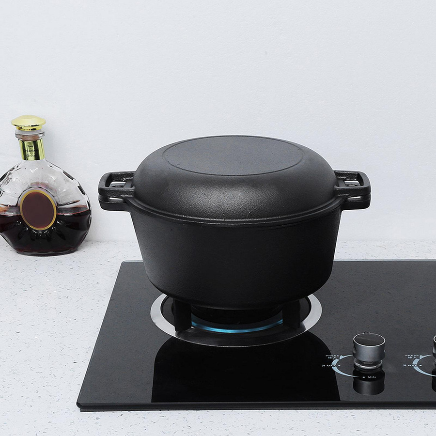 Nensit 2 in 1 Gewürzter Doppel-Dutch Oven Kombikocher aus Gusseisen, Schwarz - Bild 6