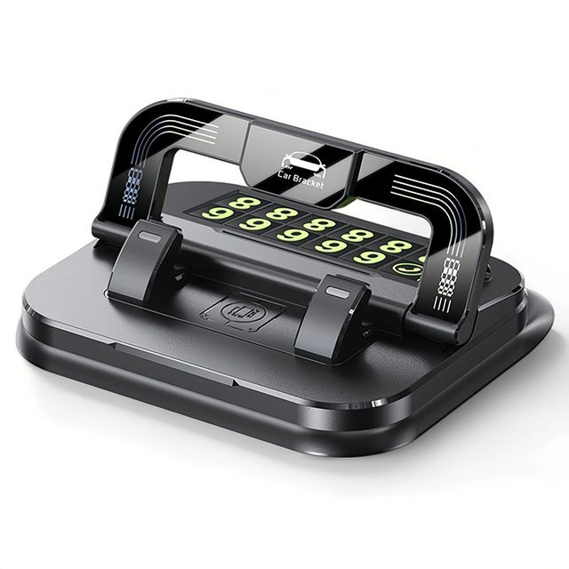 TONGDAYTECH 2-in-1 Auto-Handyhalterung mit temporärer Parknummer-Plakette, universell verstellbar und rutschfest für das Armaturenbrett, Schwarz - Bild 1
