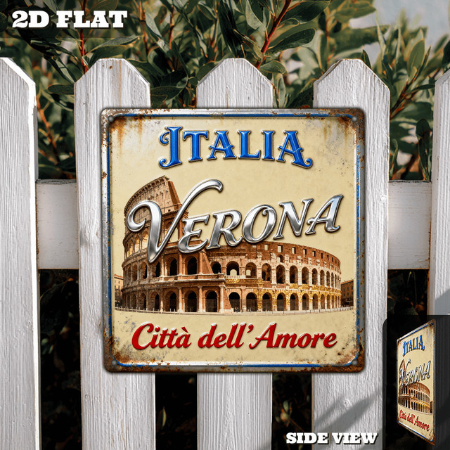CIFBUY Metall-Wanddekoration Verona Italy Love City Vintage Aluminiumschild, Mehrfarbig, B/H: 20,3 x 20,3 cm - Bild 1