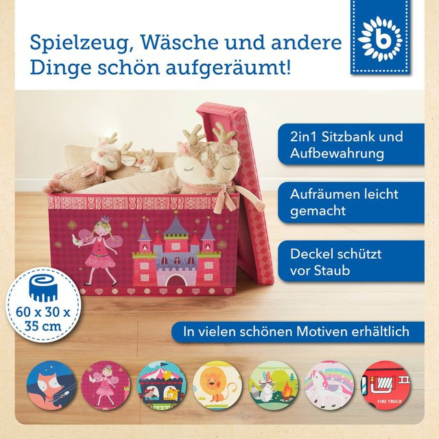 Bieco Aufbewahrungsbox für Kinder mit Deckel, Prinzessin Design, Pink, B/T/H: 60,0 x 30,0 x 35,0 cm - Bild 1