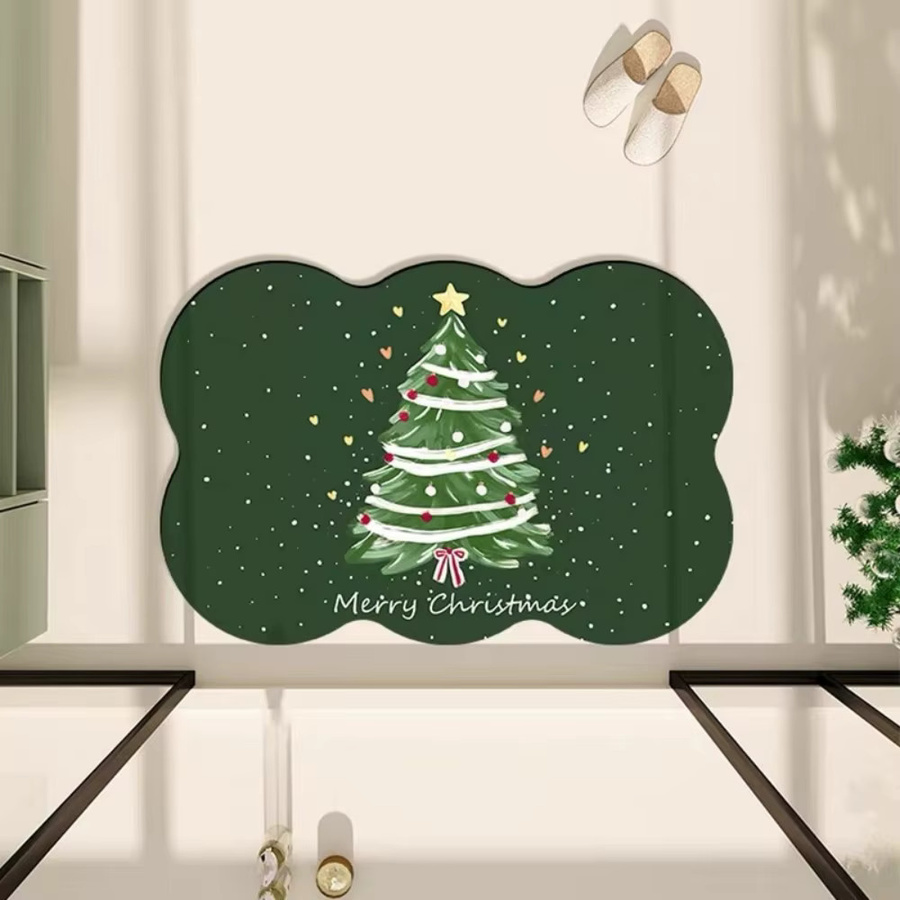 VIKAMA Weihnachtsbaum-Badematte aus Kieselgur in Grün, saugfähig und wasserabsorbierend, B/T: 60 x 40 cm - Bild 3