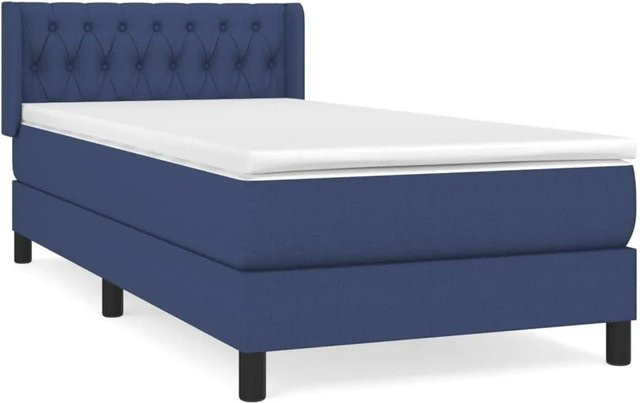 vidaXL Boxspringbett mit Matratze in Blau und Weiß, Hybrid-Design mit Taschenfederkern, B/T: 90 x 200 cm - Bild 1