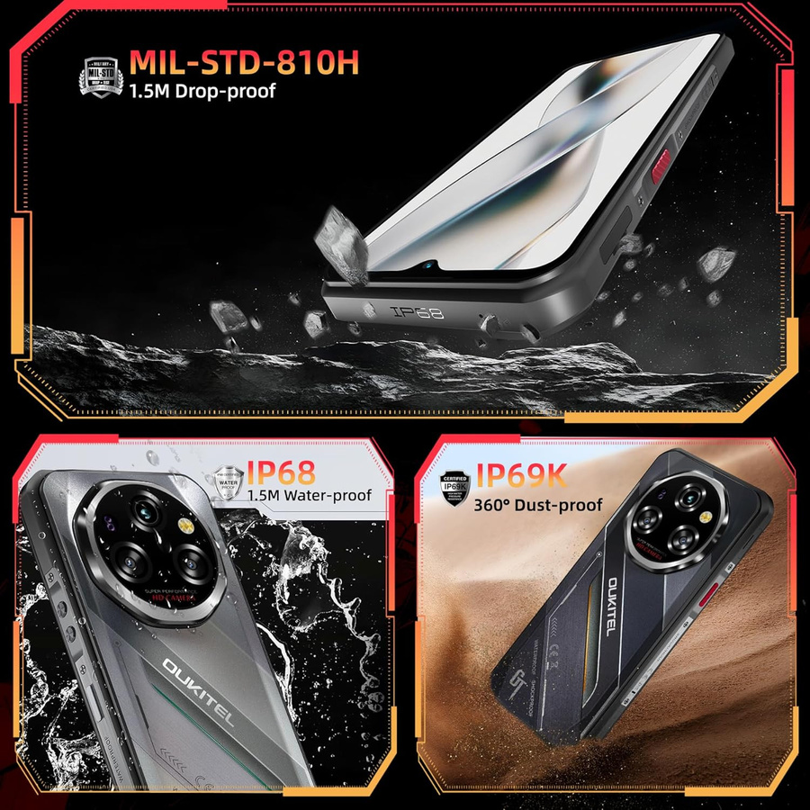 OUKITEL WP62 5G Smartphone mit 512 GB Speicher, 48 GB RAM, 11000 mAh Akku, 6.58 Zoll Display und 108 MP Kamera in Silber (Android 15) - Bild 2