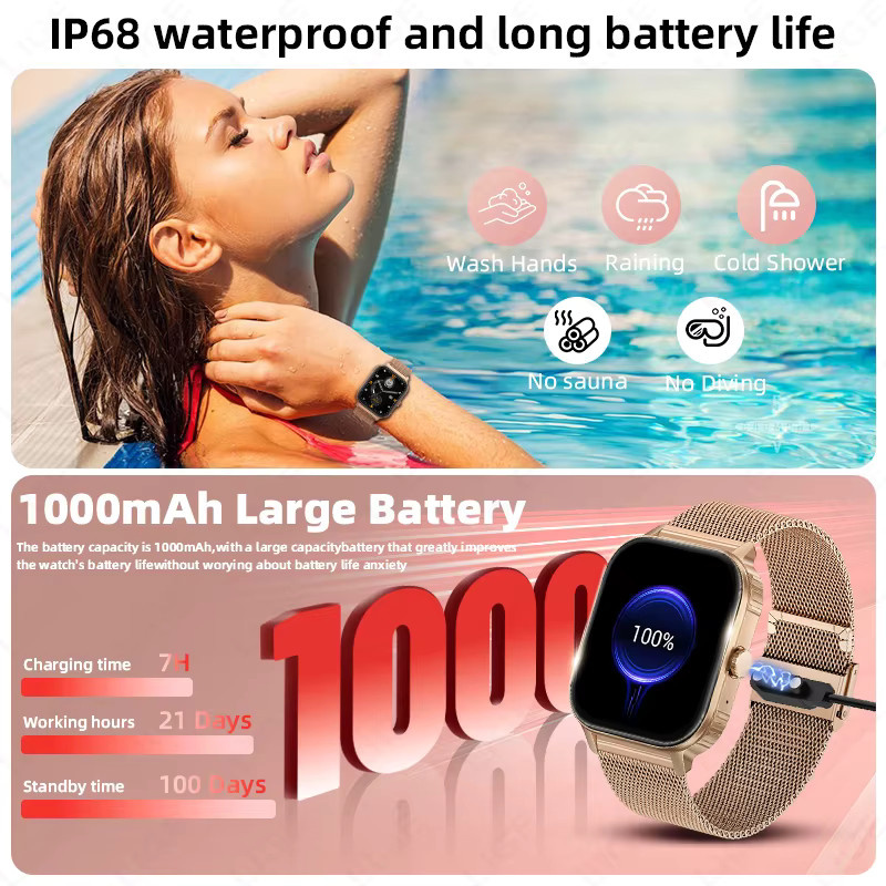 LIGE Smartwatch mit 2,04 Zoll HD-Bildschirm, Bluetooth-Telefonie und Gesundheitsmonitor für Männer und Frauen, Weiß/Gold - Bild 2