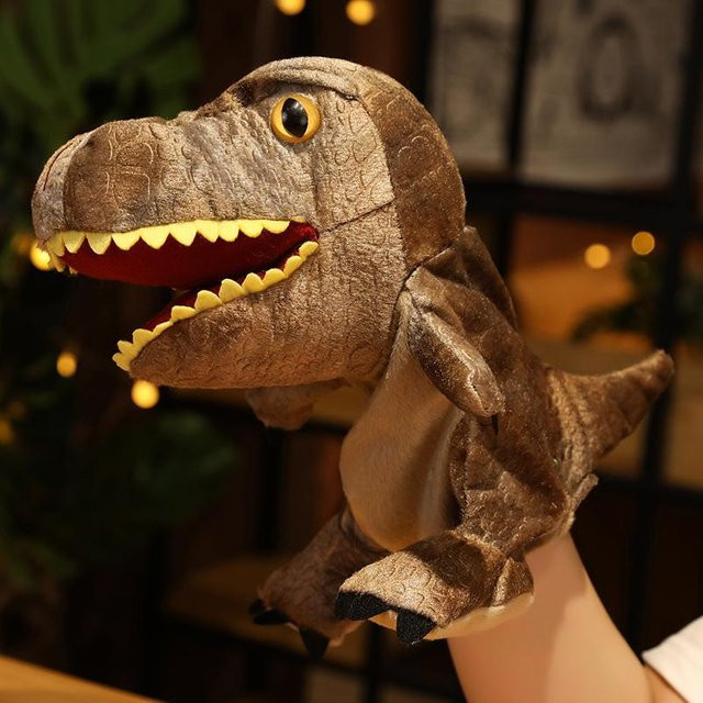 Kidsly Dinosaurier-Plüsch-Handpuppen, Triceratop-Tyrannosaurus-Rex, braun, 1-teiliges Set, ab 14 Jahren - Bild 1