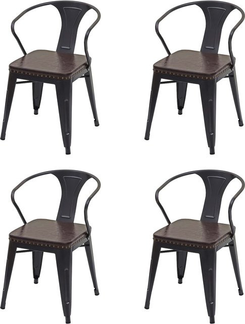 4er-Set Esszimmerstühle MCW-H10d im Chesterfield Industrial Design aus Metall und Kunstleder, schwarz-braun - Bild 1