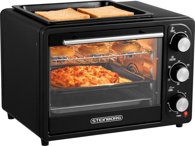 Steinborg 3in1 Minibackofen mit Umluft, Grill und 20 Liter Volumen, 1300 Watt, Schwarz - Bild 1