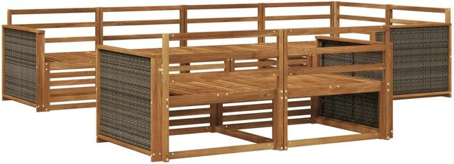 vidaXL Outdoor-Sofagarnitur aus Akazienholz in Braun, 7-teiliges L-Shape Set mit Kissen und Armlehnen - Bild 1