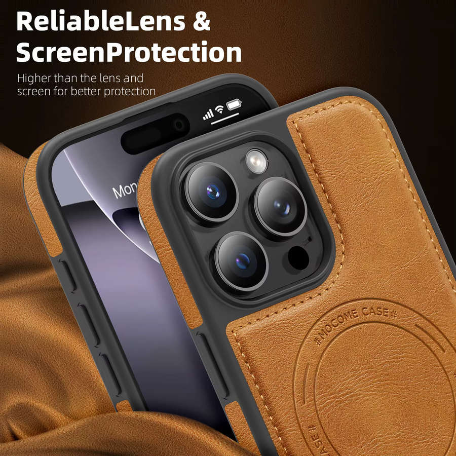 HKNR Magnetische Leder-Handyhülle mit Kameraschutz für iPhone 16 15 14 13 12 11 Pro Max Plus und 16e, MagSafe kompatibel, Anti-Fall, Farbe: Grau - Bild 2
