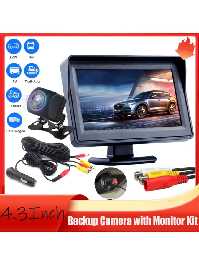 Bileeko HD-Monitor-Rückfahrkamera-Set in Schwarz mit 10,92 cm Display und Nummernschild-Rückfahrkamera - Bild 7
