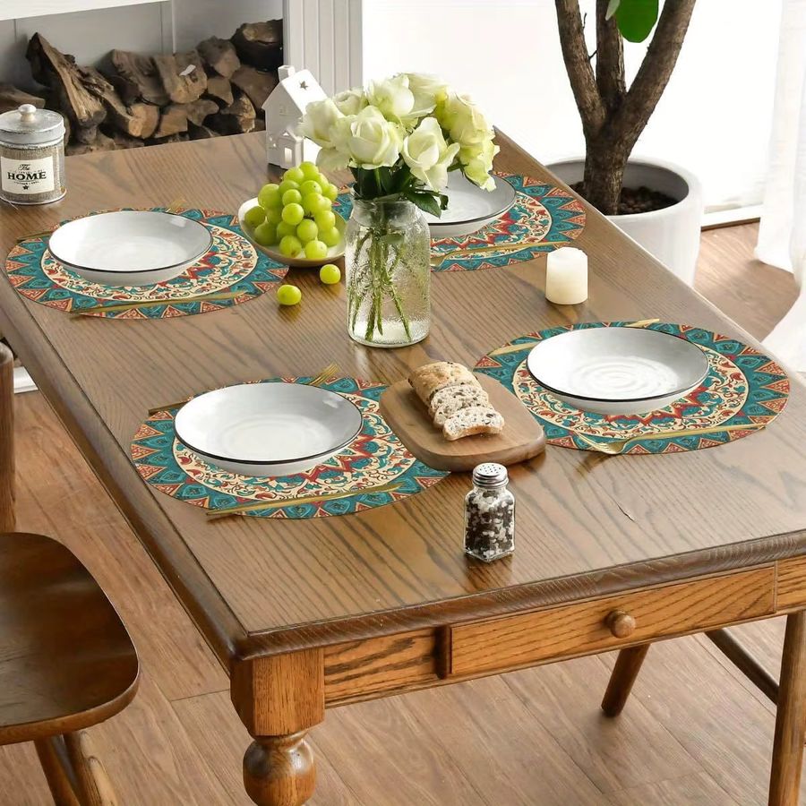 VIKAMA 4-teiliges Set exotische Mandala-Tischsets in Rot und Blau mit aufwendigen Mustern - Bild 3