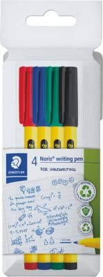 Staedtler Noris Fineliner 4er-Set mit Rundspitze, Strichbreite 0,6 mm, farbsortiert (Schwarz, Blau, Rot, Grün) - Bild 1