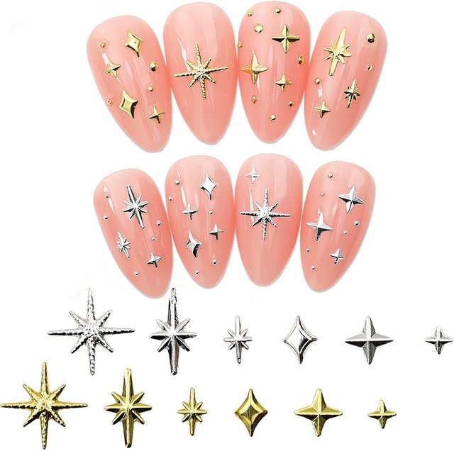 felaxuu Nagelnieten Sterne Nail Art Charms, Gold/Silber, 100 Stück - Bild 1