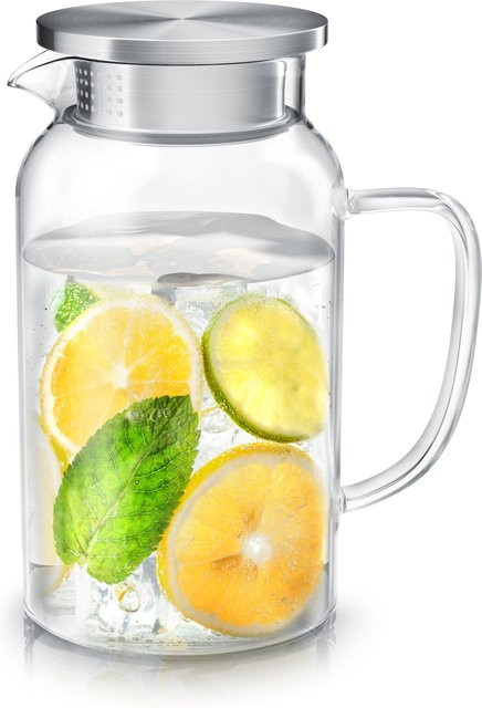 Arendo Glaskaraffe mit Edelstahl-Deckel, transparent, 1,45 l - Bild 1