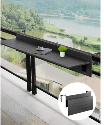 VEVOR Balkontisch klappbar Schwarz mit PS-Tischplatte und Edelstahlhalterung, B: 122 cm, T: 30 cm - Bild 1