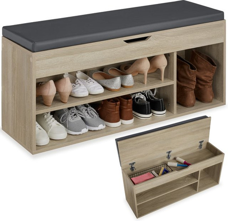 tectake Schuhbank Natalya mit Sitzpolster für 9 Paar Schuhe in Eiche Sonoma, B/T/H: 104 x 30 x 49 cm
