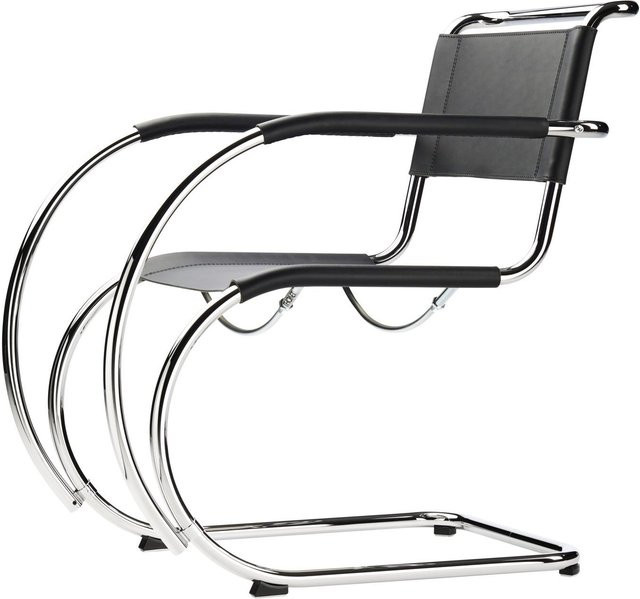 Thonet S 533 F Armlehnstuhl mit Kernleder in Silber und Stahlrohrgestell - Bild 1