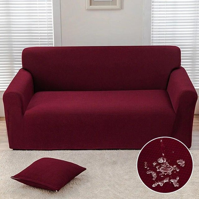 Wasserdichter und rutschfester Sofabezug aus Jacquard-Polyester in Rot, universeller XL-Schnitt mit Maissamt-Struktur, Breite: 300 cm - Bild 1