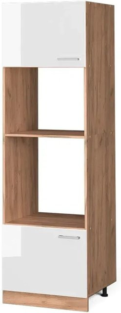 Vicco Mikrowellenschrank R-Line Küchenschrank in Weiß Hochglanz und Eiche, B/T/H: 60 x 57,2 x 207 cm - Bild 2