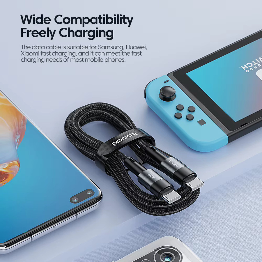 Toock USB-C auf USB-C Schnellladekabel mit PD-Unterstützung für MacBook Samsung und Xiaomi, 100 W, Schwarz - Bild 3