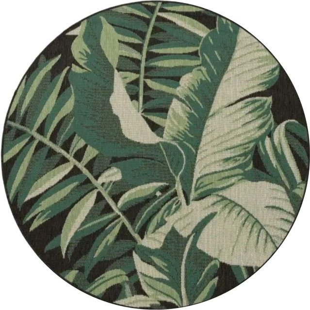 Ostenza In- & Outdoor-Teppich rund in Schwarz mit floralem Design, Durchmesser: 160 cm - Bild 1