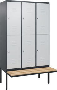 C+P Doppelstock-Spind Classic PLUS mit Sitzbank, 3 Abteile, Buche-Hartholz, B/T/H: 212 x 120 x 81,5 cm, Anthrazit/Grau/Schwarz - Bild 1