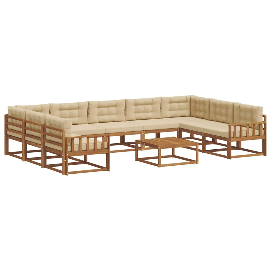 vidaXL Outdoor-Sofagarnitur aus Akazienholz mit Kissen, 10-teiliges Set in Natur und Beige - Bild 2