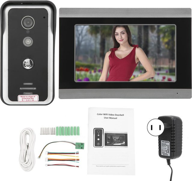 Koogeelife Wifi Video-Türsprechanlage mit 7 Zoll Display, verdrahtet, Infrarot-Nachtsicht und App-Fernzugriff, Schwarz - Bild 1