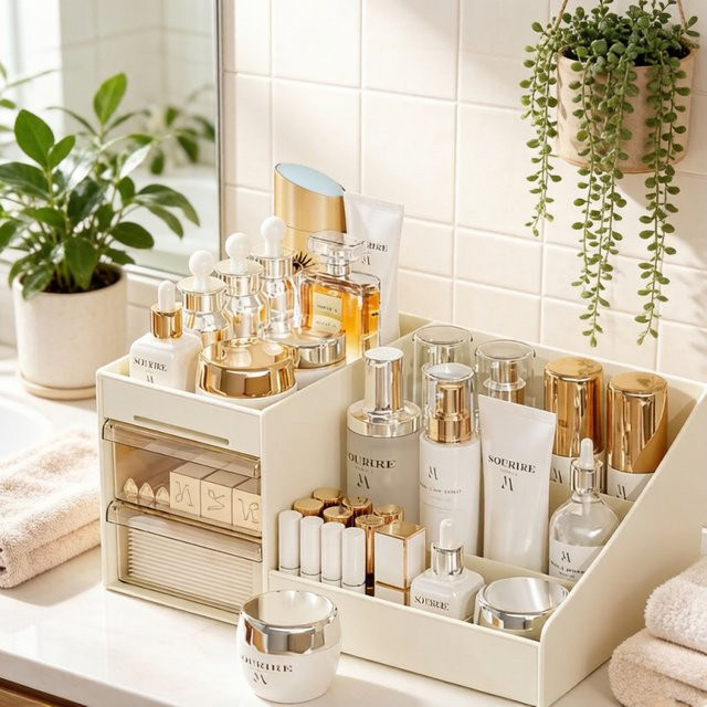 Kosmetik-Organizer aus Kunststoff für Schreibtisch und Schubladen, Weiß - Bild 1
