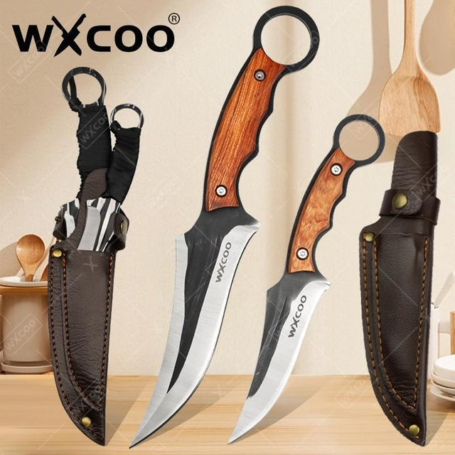 WXCOO Handgefertigtes Küchenmesser aus geschmiedetem Stahl mit Holzgriff als vielseitiges Kochmesser und Metzgerbeil für Fleisch, Obst und Gemüse - Bild 1