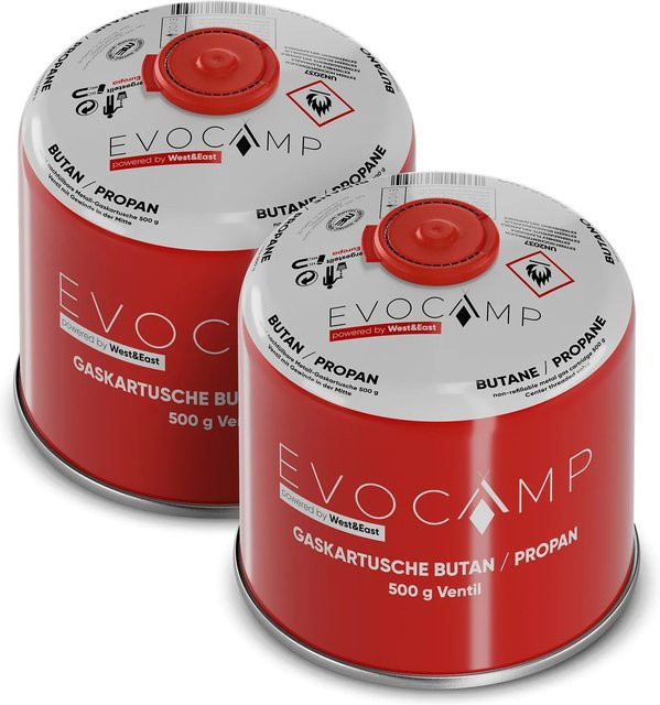 Evocamp Gaskartuschen Butan Propan mit Schraubventil für Campingkocher und Gasgrills, 2 Stück, 500 g pro Kartusche - Bild 1