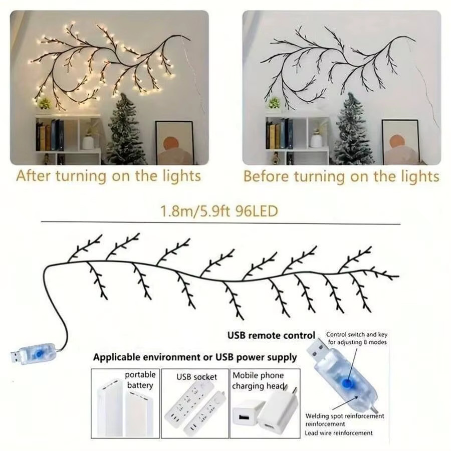 LED-Birkenbaum-Lichterkette in Warmweiß mit USB-Anschluss für Dekoration zu Weihnachten, Geburtstagen und Partys - Bild 3