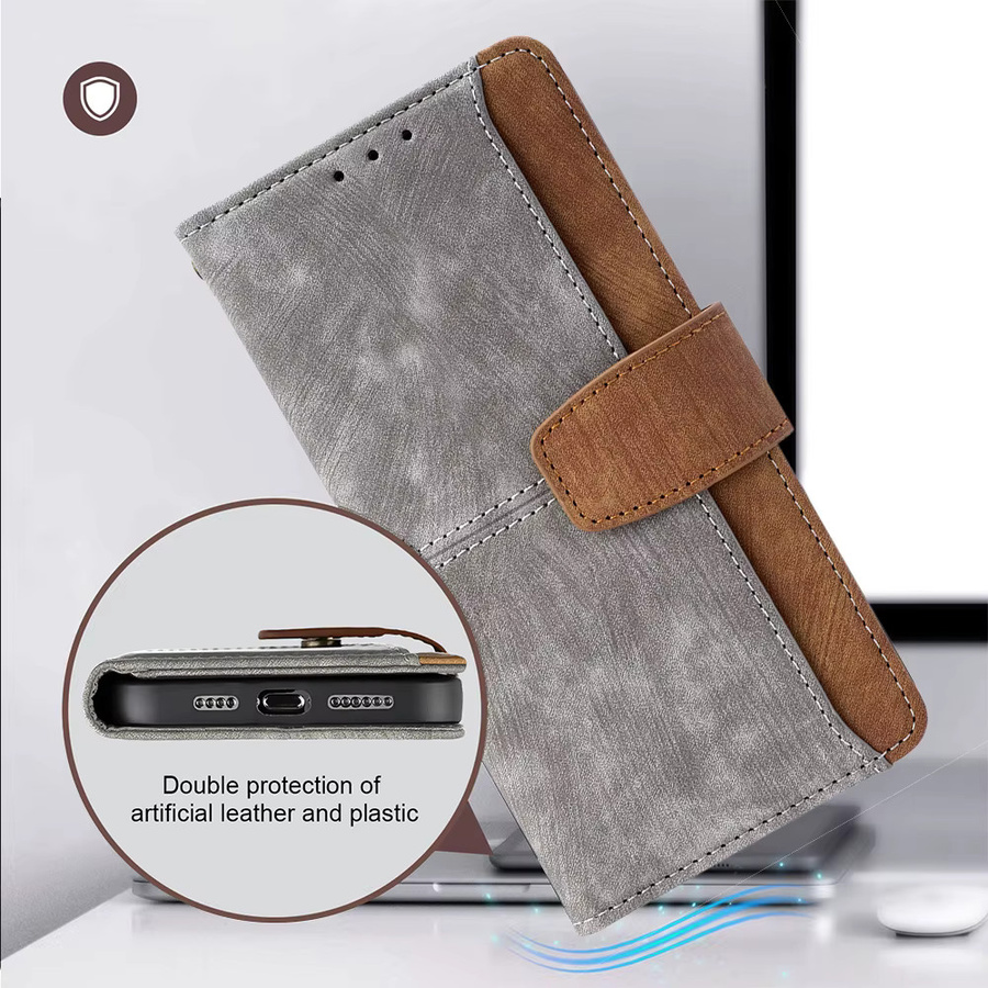 Realme Sturzschutz-Brieftaschen-Flipcase in Grau – Lederhülle im Buchstil mit Metallschnallen für verschiedene Realme Modelle - Bild 5