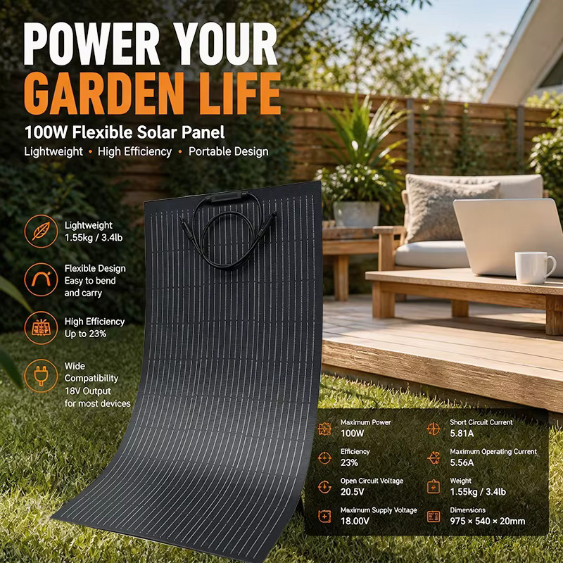 CHUBAN Flexibles Balkon-Solarmodul in Schwarz, Ultraleichtes IP67 Wasserdichtes Biegbares Solarladegerät für Dein Netzunabhängiges Stromsystem - Bild 2